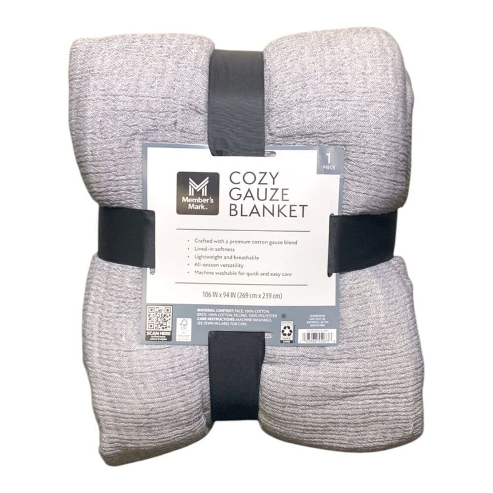 Member's Mark Cozy Gauze Blanket, 106 in. x 94 in. - Grey